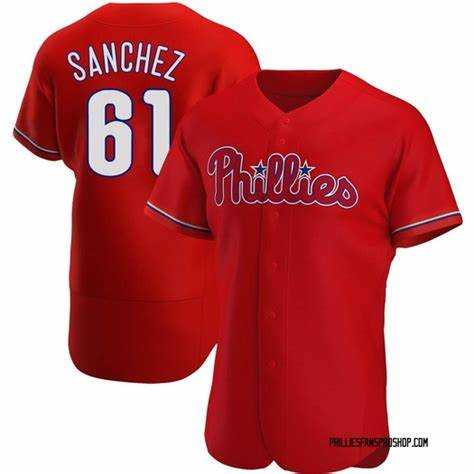 Mens Philadelphia Phillies #61 Cristopher Sanchez Red Flex Base Stitched Baseball Jersey Dzhi